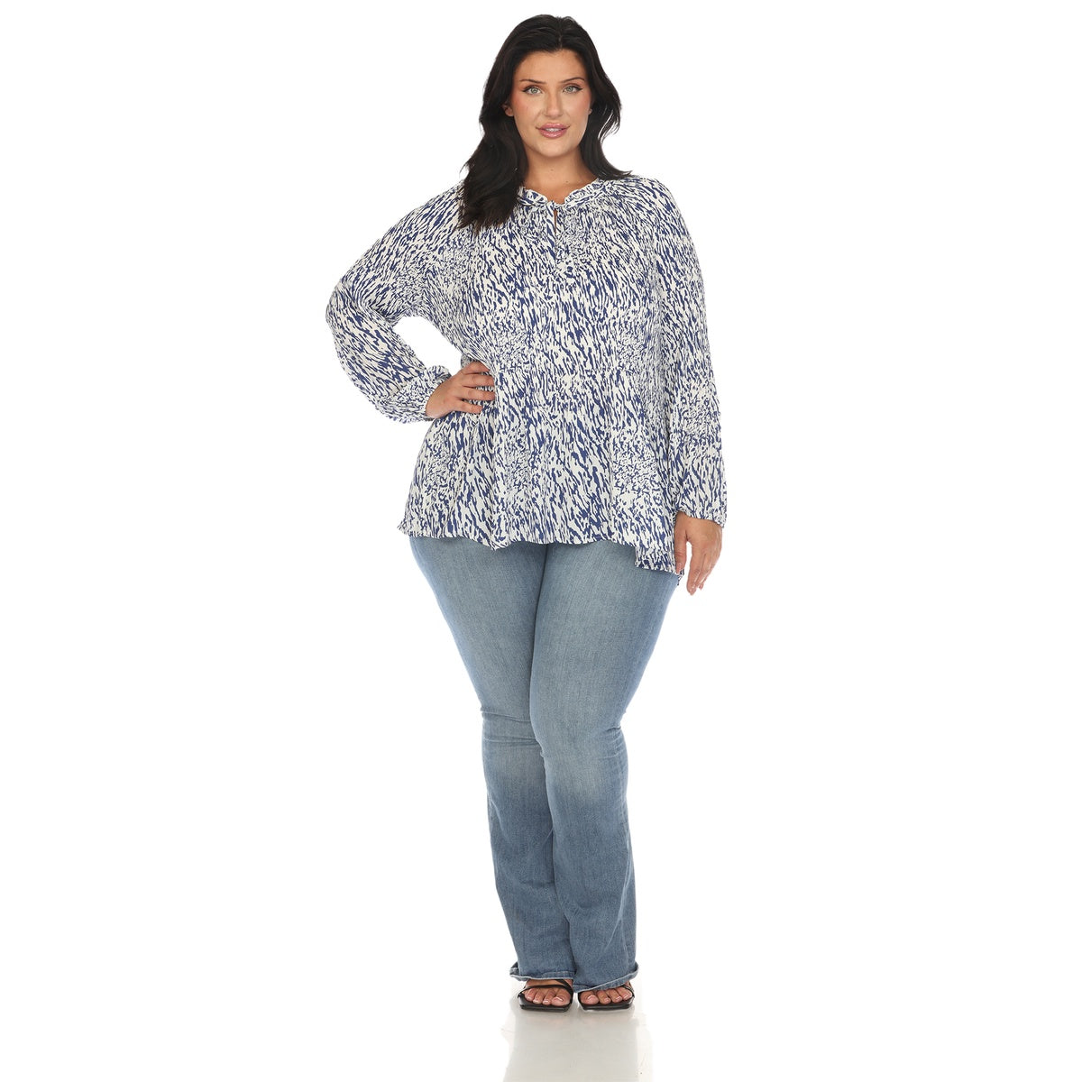  White Mark Plus Size Printed Peasant Blouse - 1X - Bonton