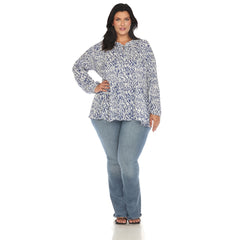 Plus Size Printed Peasant Blouse