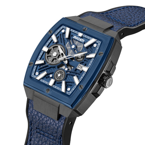 Ducati Analog Watch With Blue Leather Strap