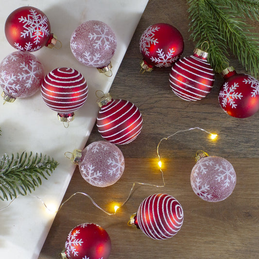 Set of 12 Red Glass Christmas Ornaments 1.75-Inch (45mm)