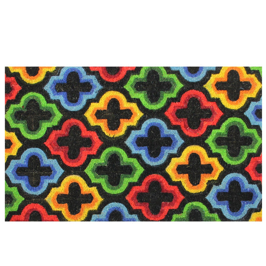 Red and Yellow Retro Quatrefoil Design Doormat 29" X 17"