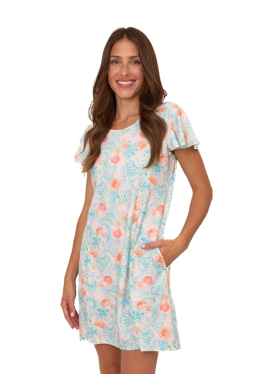  Cabana Life Spritz Ruffle Short Sleeve Dress - XS - Bonton