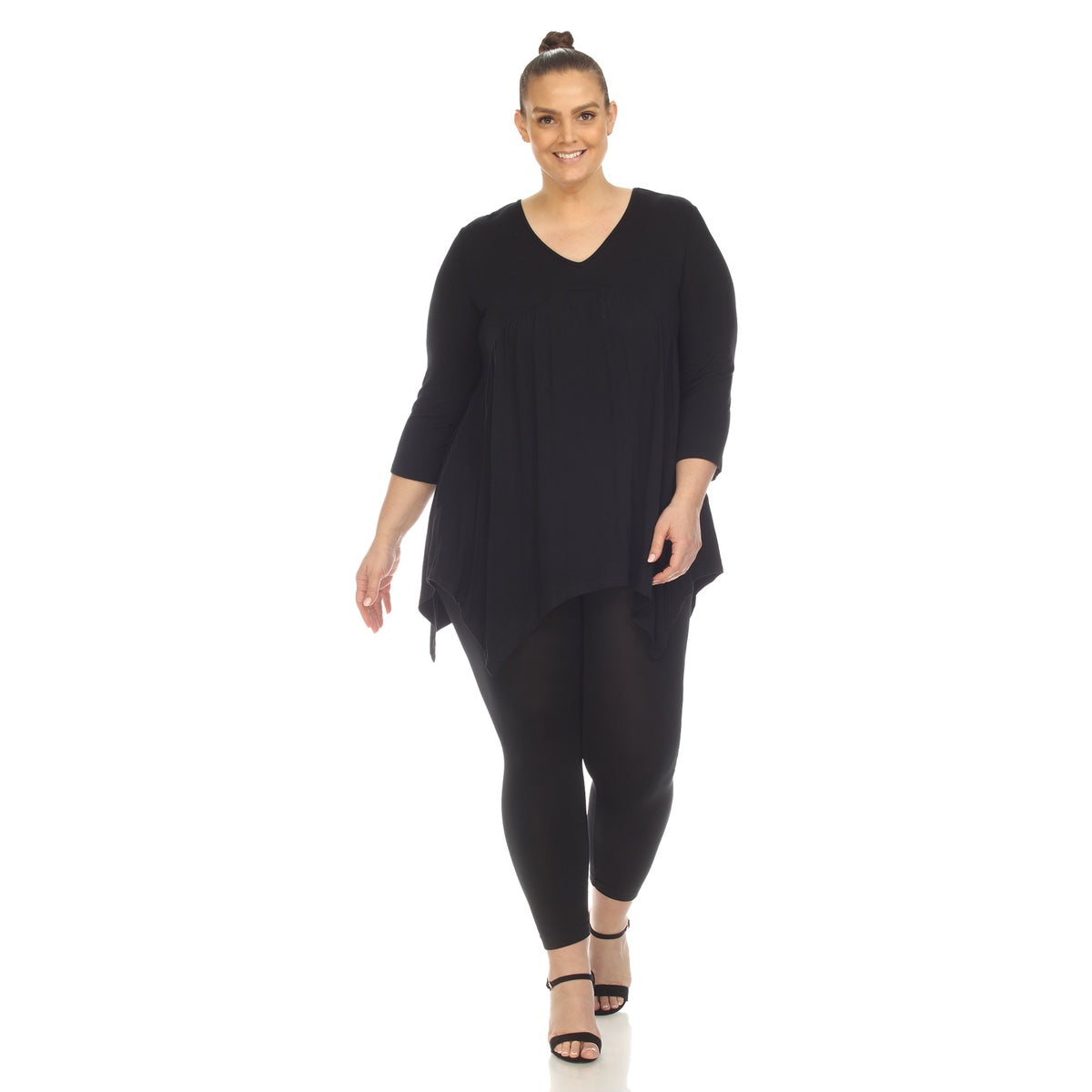  White Mark Plus Size Empire Waist V-Neck Tunic Top - 1X - Bonton