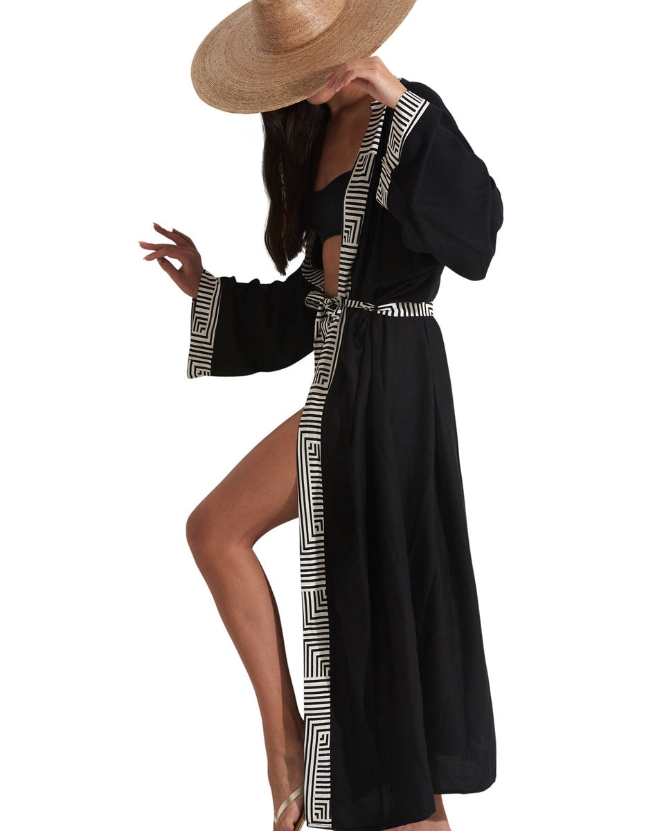 Gottex Beach Life Lee Midi Cover Up Kimono - GOTTEX BEACH LIFE LEE BLACK - Bonton
