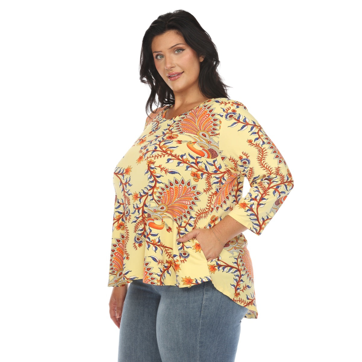  White Mark Plus Size Vibrant Boho Swing Top - 1X - Bonton