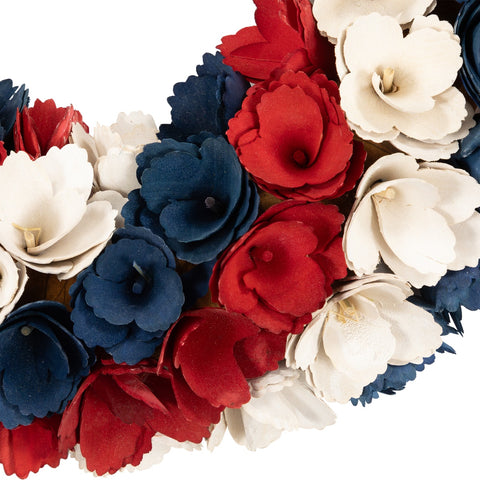 Floral Wood Shavings Patriotic Wreath - 14"