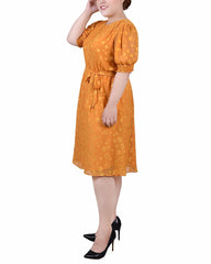 Plus Size Elbow Sleeve Swiss Dot Dress