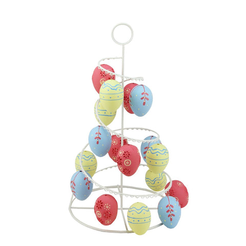 Floral and Striped Decorative Easter Egg Tree - 14.25" - Blue and Yellow