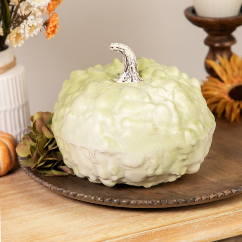 7.5" Light Green Textured Gourd Autumn Table Decoration