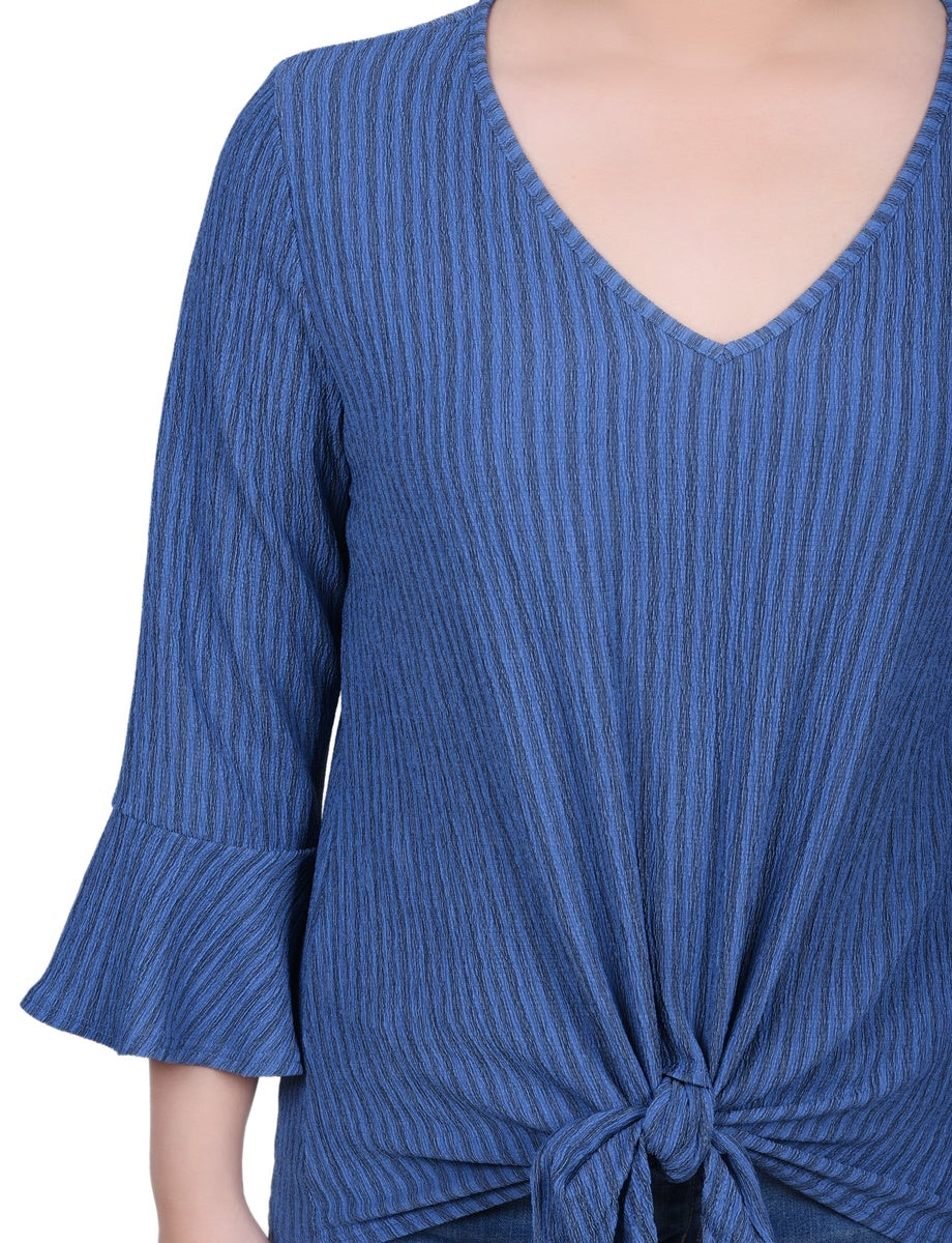  NY Collection Petite 3/4 Bell Sleeve Textured Knit Top - Avocado - Bonton