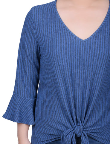 Petite 3/4 Bell Sleeve Textured Knit Top