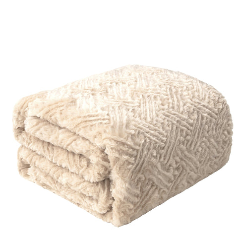 DaDalogy Bedding Champagne Ivory Faux Fur Throw Blanket - Dreamy Gold Geometric Embossed Sherpa Backside - Super Soft Warm Cozy Plush Fluffy - DaDa Bedding Collection