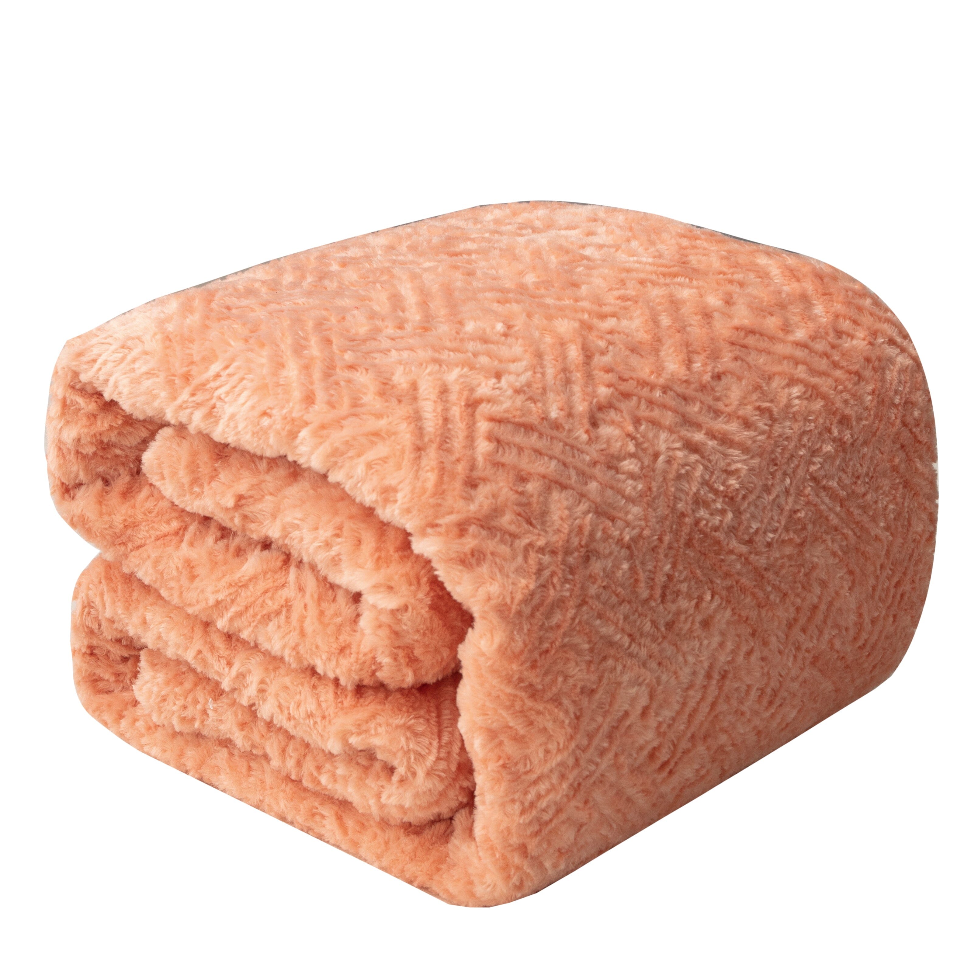  DaDa Bedding Collection DaDa Bedding Coral Peach Rose Faux Fur Throw Blanket - Dreamy Geometric Embossed Sherpa Backside - Super Soft Warm Cozy Plush Fluffy by DaDa Bedding Collection - 90