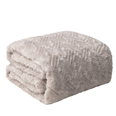 DaDalogy Bedding Lavender Grey Faux Fur Throw Blanket - Dreamy Geometric Embossed Sherpa Backside - Super Soft Warm Cozy Plush Fluffy - DaDa Bedding Collection