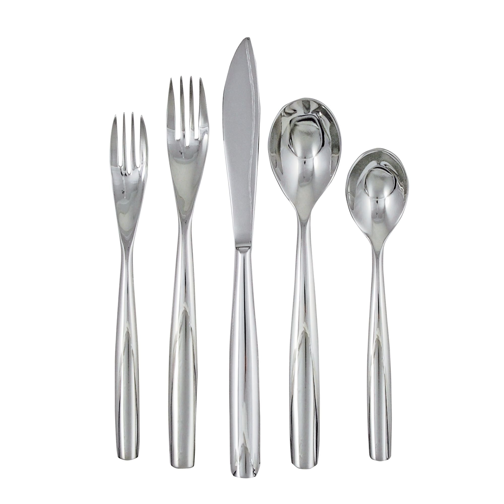  Ginkgo Charlie Stainless Steel Flatware 20 Piece Set - Mirror Stainless Steel - Bonton