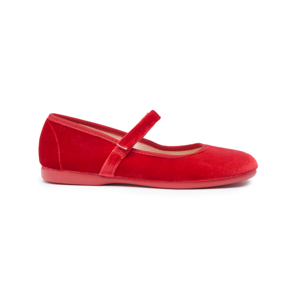  Childrenchic Classic Velvet Mary Janes in Red - Ruby - Bonton