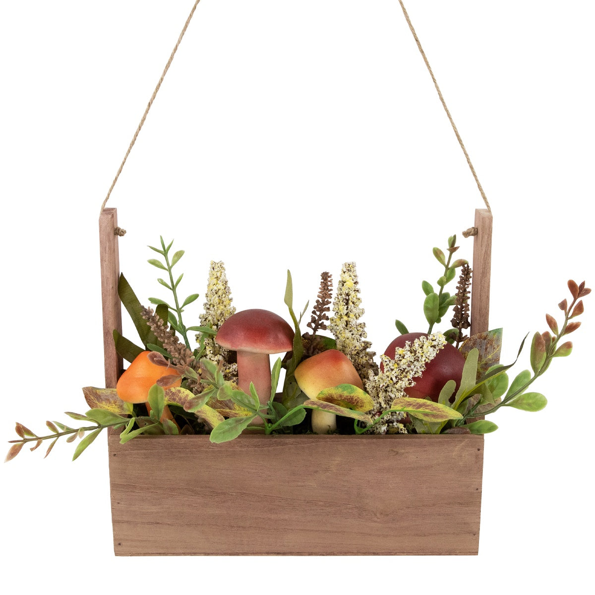  Northlight Mushroom and Foliage Fall Harvest Hanging Wooden Basket - 19