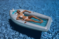 105-Inch Inflatable Gray and Blue Classic Boat Cruiser With Cooler Pool Float