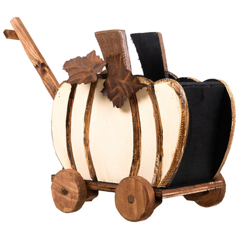 Fall Harvest Wooden Pumpkin Cart Decoration - 10.5"