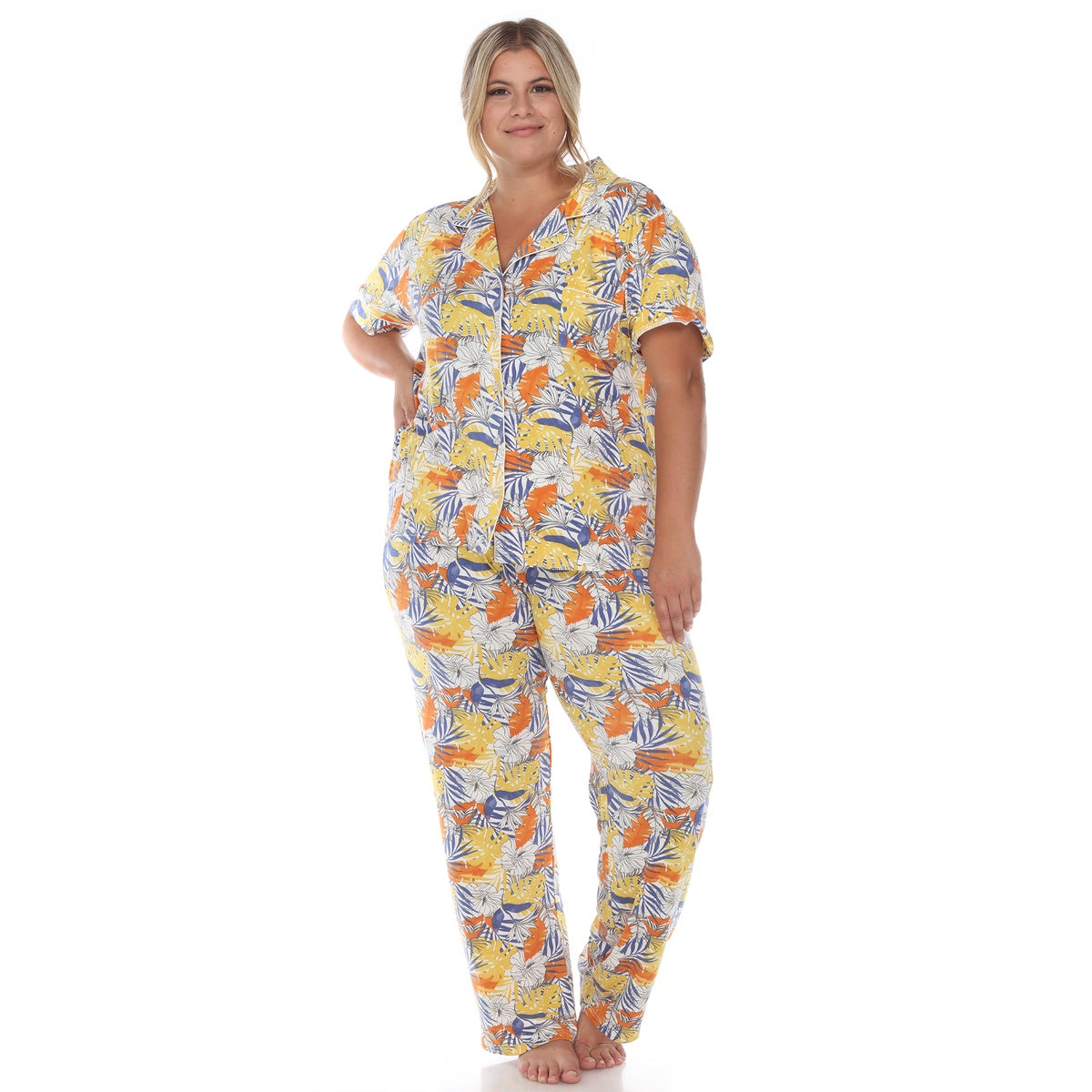  White Mark Plus Size Tropical Print Pajama Set - 1X - Bonton