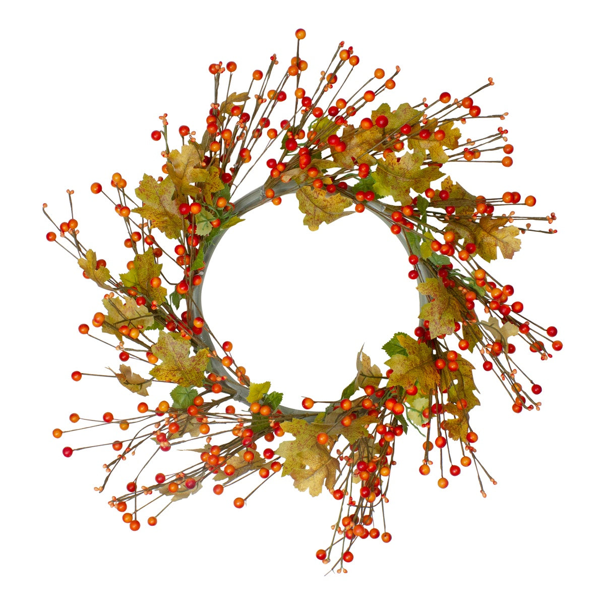  Northlight Orange Berries and Yellow Leaves Fall Harvest Artificial Wreath  22