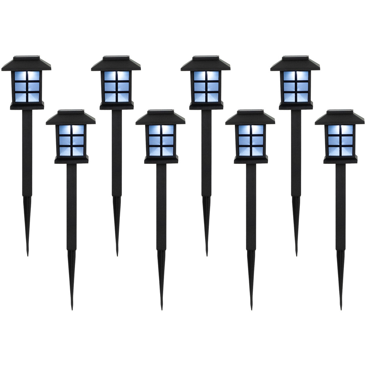  Northlight Set of 8 Black Lantern Style Solar Powered LED Pathway Markers  14.25