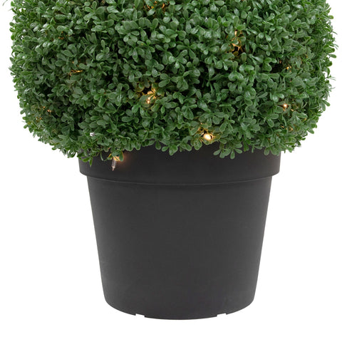 20" Pre-Lit Artificial Boxwood Ball Topiary in Round Pot  Clear Lights