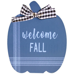 Fall Harvest Wooden "Hi Pumpkin" and "Welcome Fall" Plaques With Bow - 8" - Set of 2