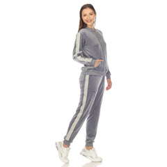 Women's 2-Piece Velour With Faux Leather Stripe