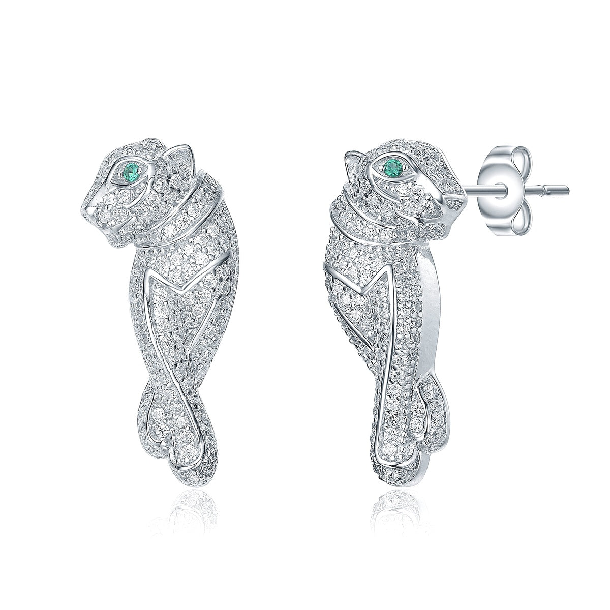  Rachel Glauber White Gold Plated With Emerald & Cubic Zirconia Walking Panther Earrings - White - Bonton