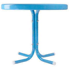 22" Round Outdoor Retro Steel Tulip Side Table  Turquoise Blue