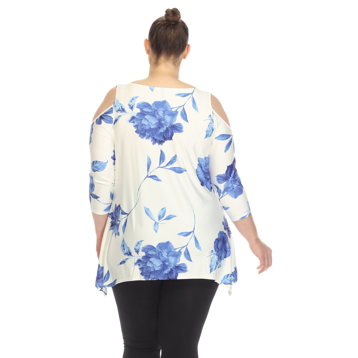  White Mark Plus Size Floral Printed Cold Shoulder Tunic - 1X - Bonton