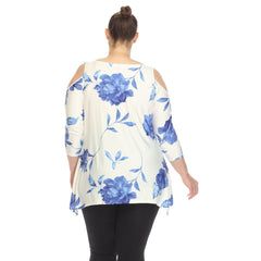 Plus Size Floral Printed Cold Shoulder Tunic