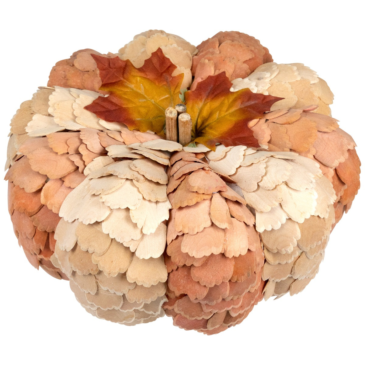  Northlight Fall Harvest Layered Wooden Leaves Pumpkin - 10