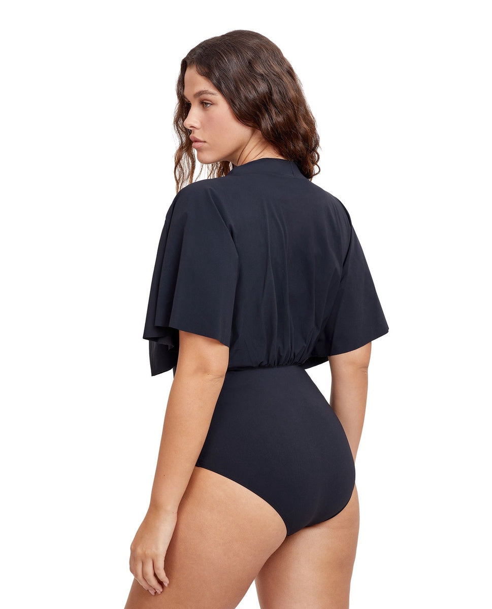  Gottex Modest Modest Sleeved Surplice Blouson One Piece - GOTTEX MODEST BLACK - Bonton