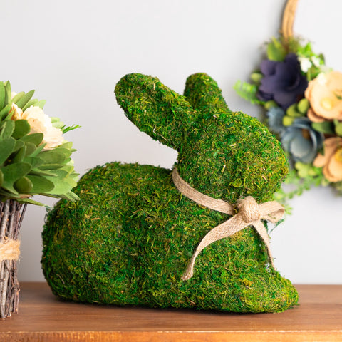 11" Green Moss Sitting Bunny Rabbit Spring Easter Figure
