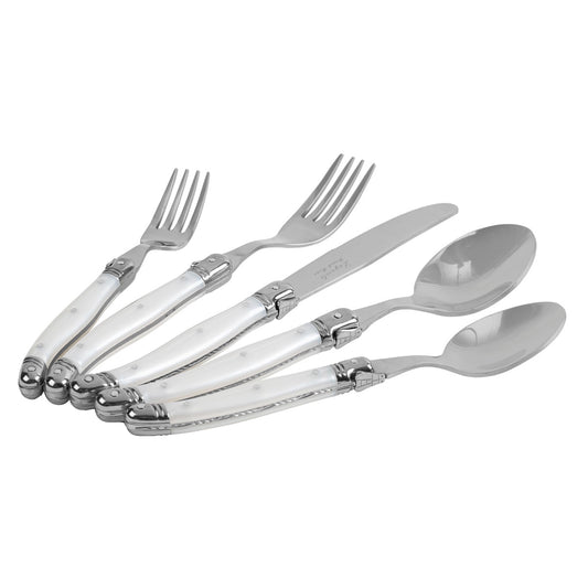 Laguiole Connoisseur 20-Piece 18/10 Stainless-Steel Flatware Set With Pearl White Handles