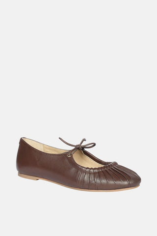 Jelavu - Ellie Ruched Lace-Up Ballerina - Chocolate Leather