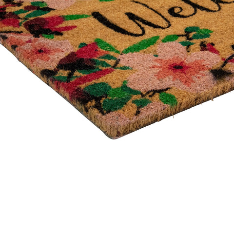 Natural Coir Blossoming Floral Outdoor Rectangular "Welcome" Doormat 18" X 30"