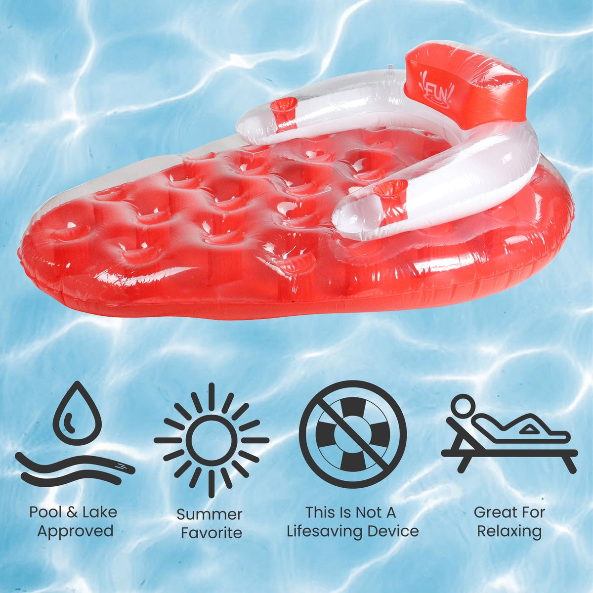  Pool Central 65'' Red and White Inflatable Strawberry Pool Water Lounge Float - Default Title - Bonton