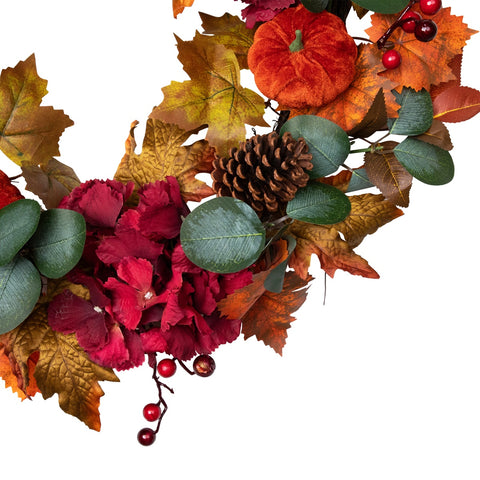 Fall Harvest Artificial Floral and Pinecone Wreath - 22" - Orange and Burgundy