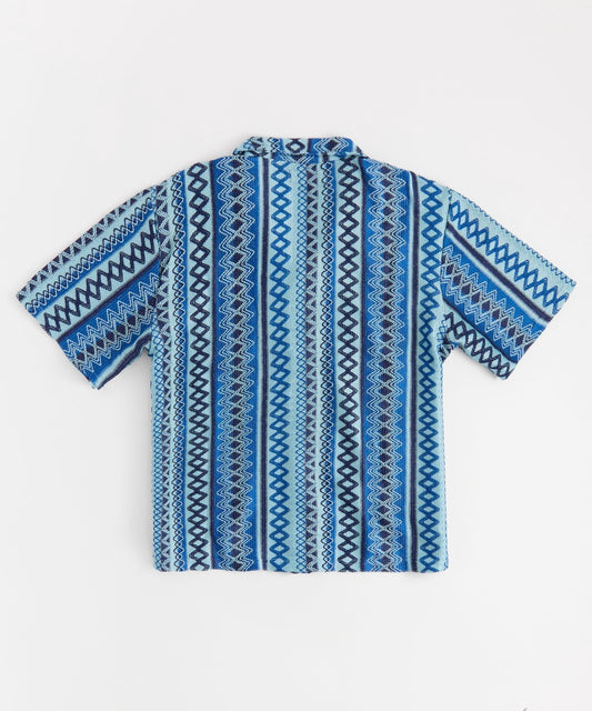 Jacquard Polo Short Sleeve Button Down Shirt - Blue