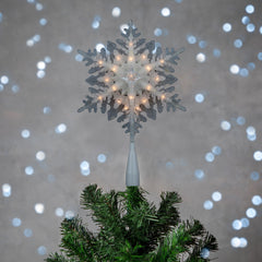 10" Lighted White Frosted 3-D Snowflake Christmas Tree Topper - Clear Lights