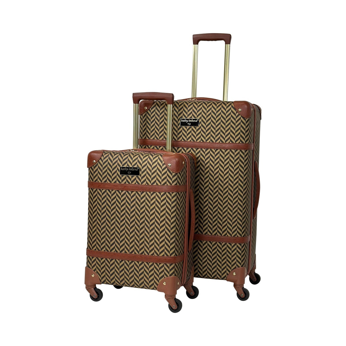  Kathy Ireland NEW! Kathy Ireland Vintage Trunk 2-Piece Hardside Luggage Set - Herringbone - Bonton