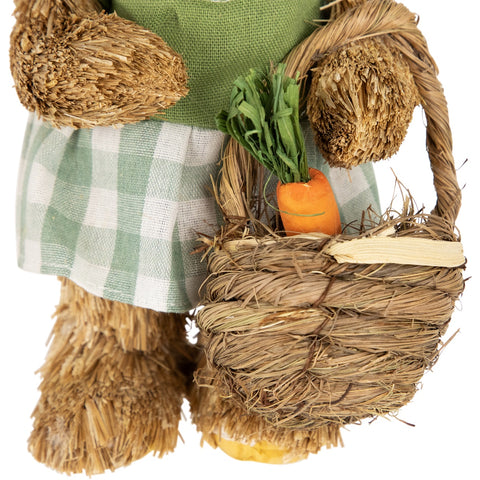 Sisal Easter Bunny Rabbit Spring Figure With Carrot Basket - 10.5"