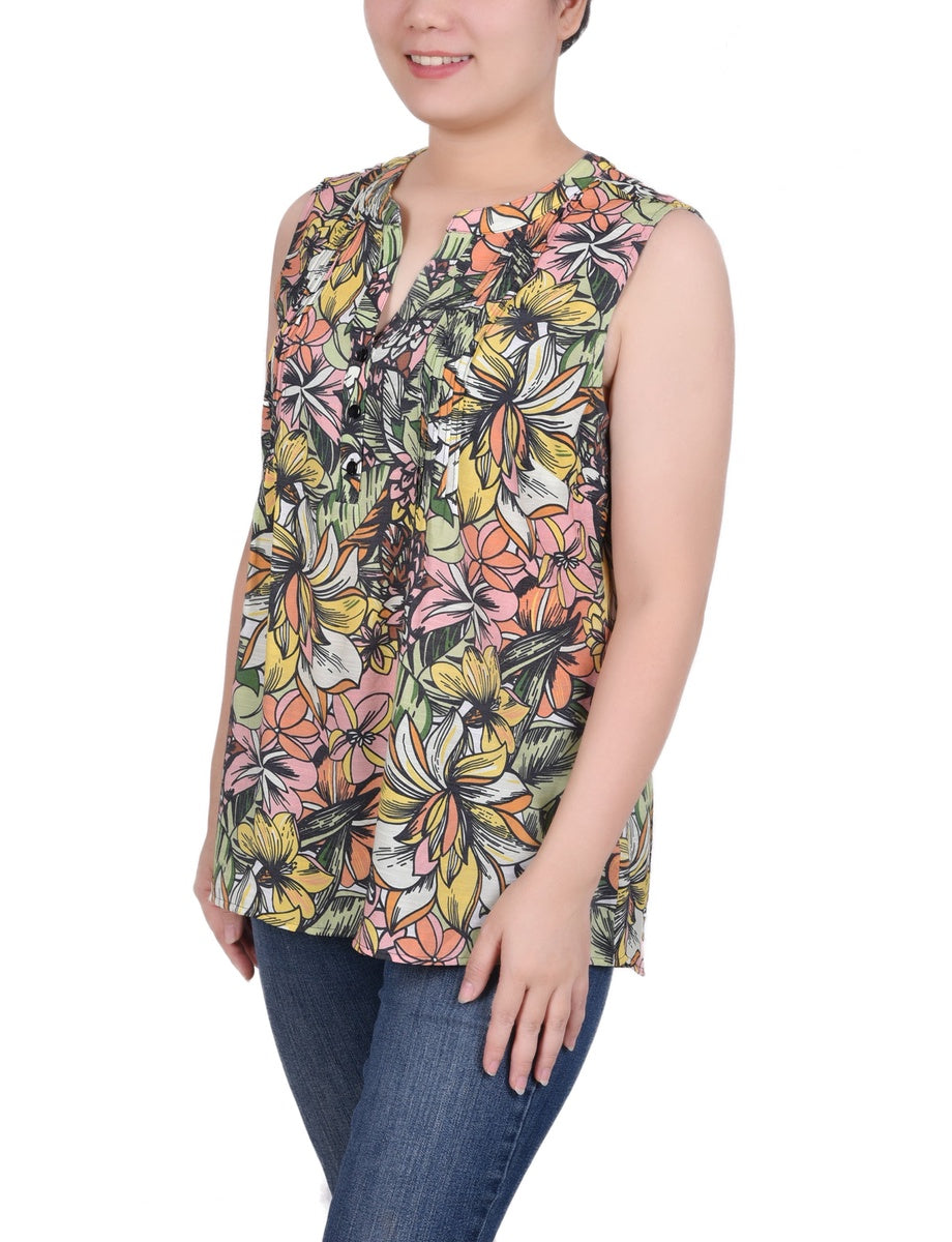  NY Collection Petite Sleeveless Pintucked Blouse - Black Palmdive - Bonton