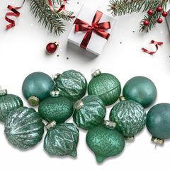 Finial and Glass Ball Christmas Ornaments - 3.25" - Green - Set of 12