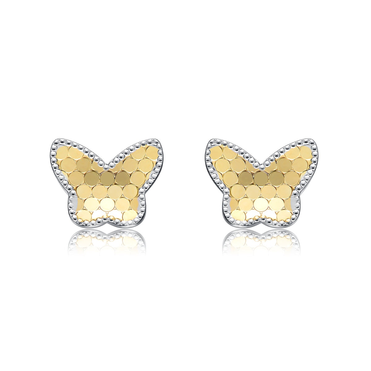  Rachel Glauber Two-Tone Milgrain Medallion Butterfly Stud Earrings, White Gold Plated or 14K Gold Plated - Default Title - Bonton