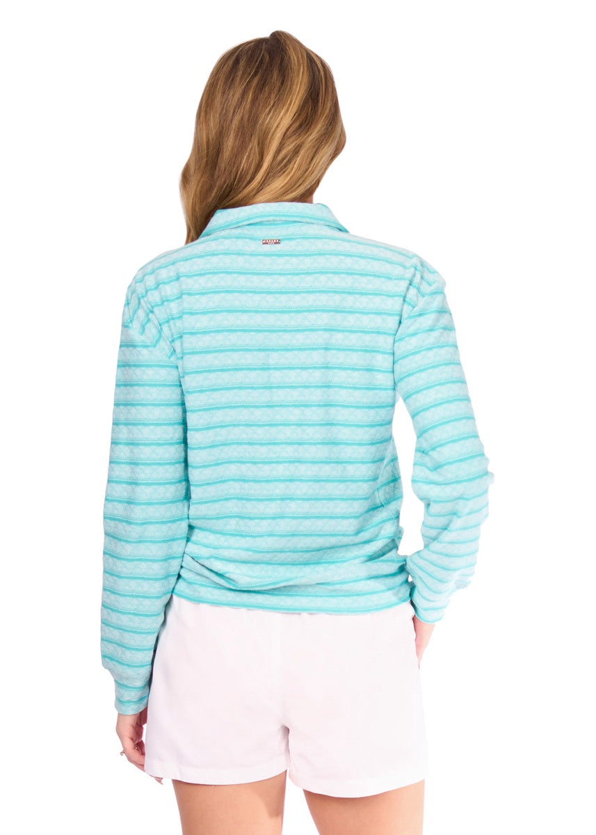  Cabana Life Aqua Half Zip Pullover - XS - Bonton