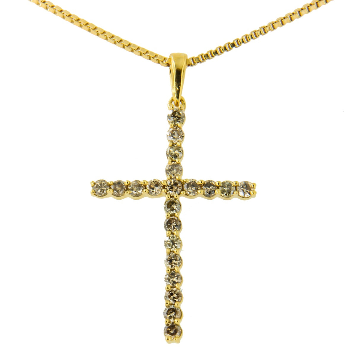  Haus of Brilliance 14K Yellow Gold Plated .925 Sterling Silver 1/2 Cttw Champagne Diamond Cross Pendant Necklace (K-L Color, I1-I2 Clarity) - 18